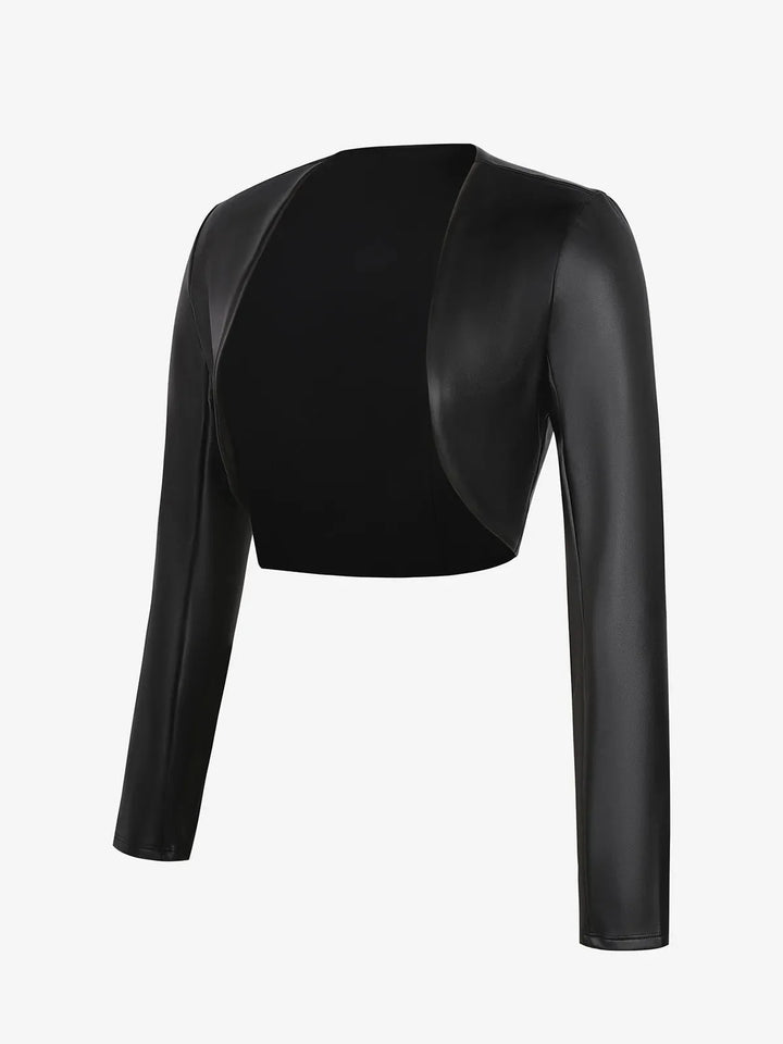 Lange Ärmel Kunstleder Bolero Jacke