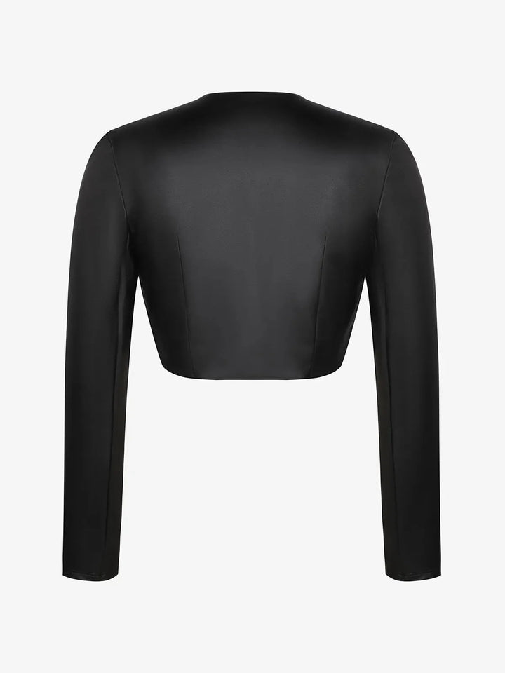 Lange Ärmel Kunstleder Bolero Jacke