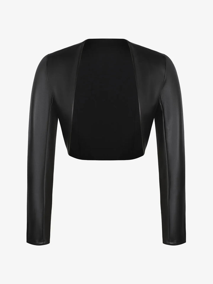Lange Ärmel Kunstleder Bolero Jacke