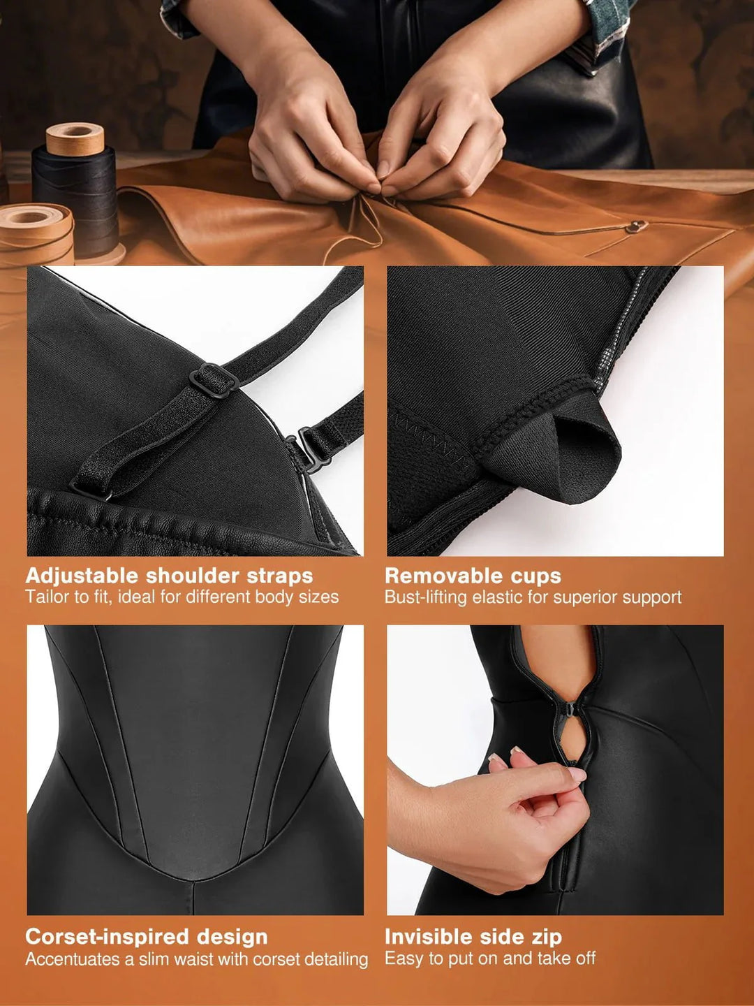 Shapewear Kunstleder Korsett Oberteil Schlankmachendes Overall