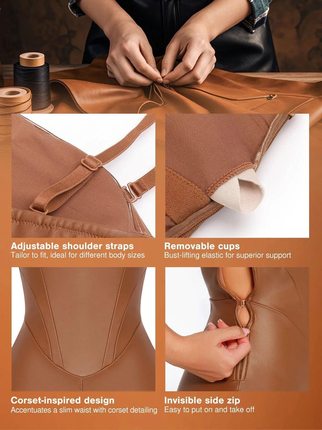 Formendes, pseudo-ledernes Korsett-Overall-Set