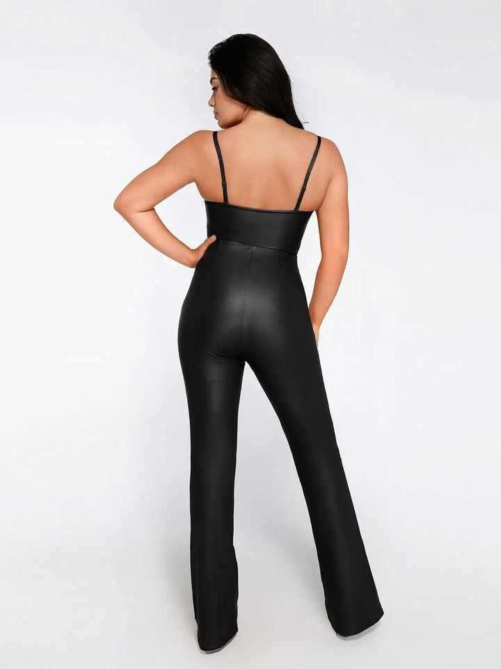Formendes, pseudo-ledernes Korsett-Overall-Set