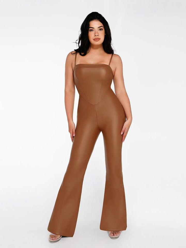 Formendes, pseudo-ledernes Korsett-Overall-Set