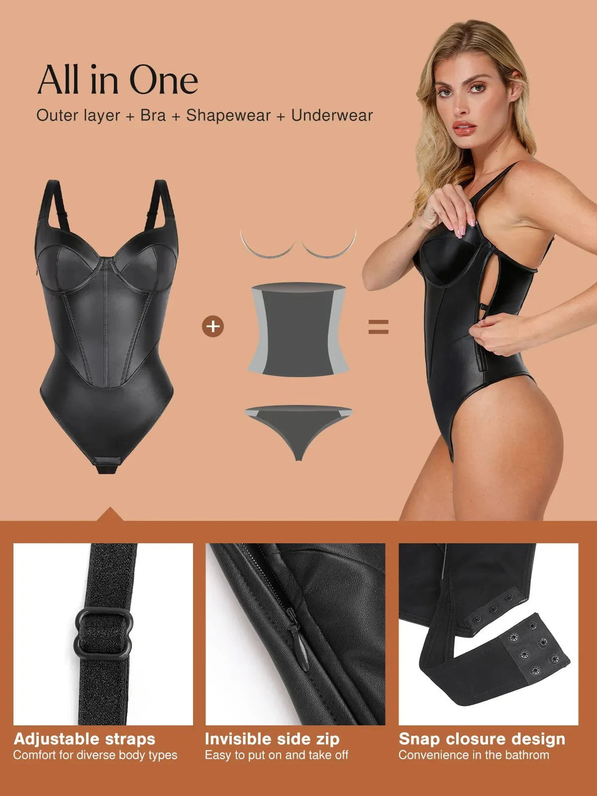Shapewear Kunstleder Sanduhr Korsett Bodysuit