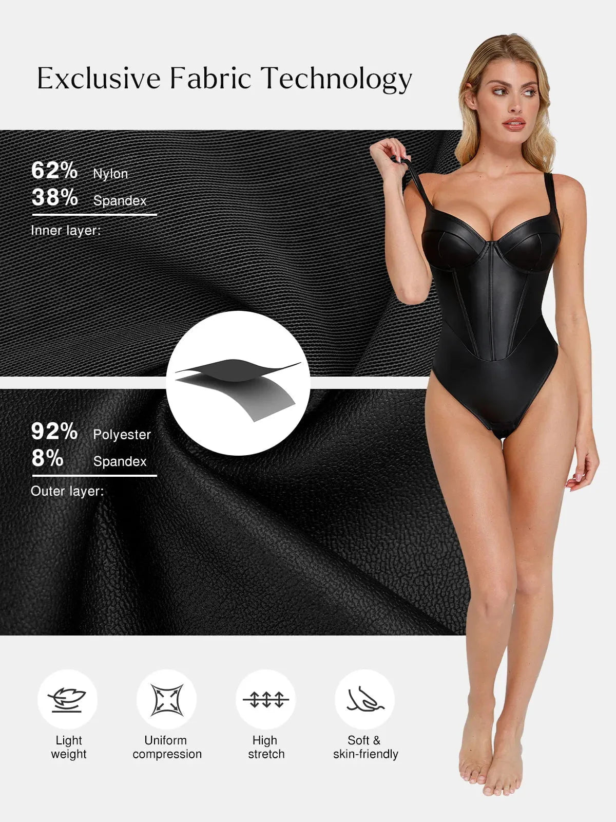 Shapewear Kunstleder Sanduhr Korsett Bodysuit