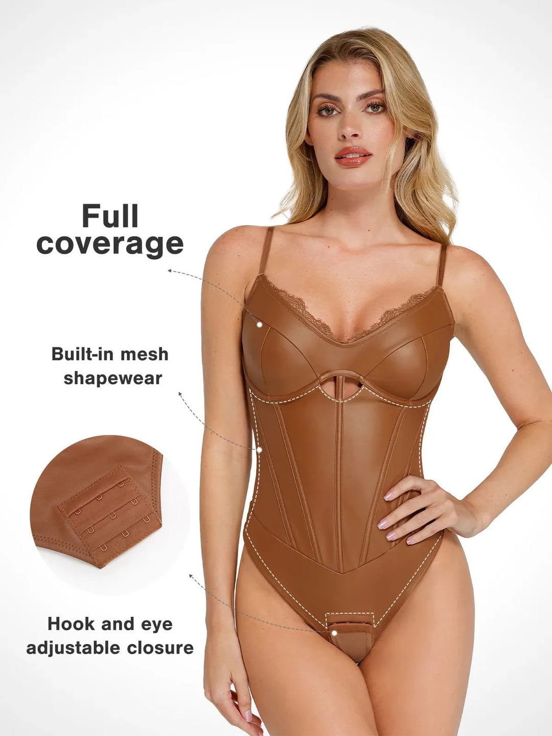 Shapewear Kunstleder Mieder Bodysuit mit Sanduhrausschnitt und Cutouts
