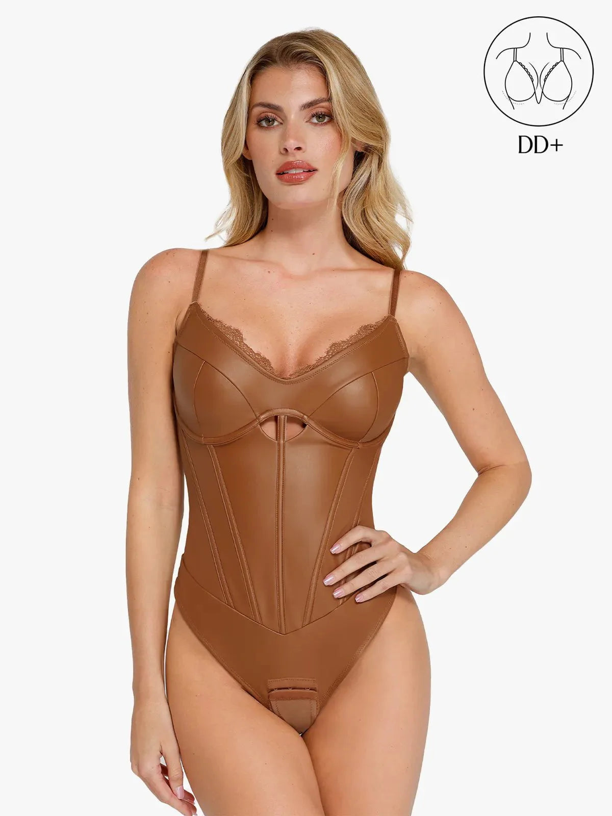 Shapewear Kunstleder Mieder Bodysuit mit Sanduhrausschnitt und Cutouts