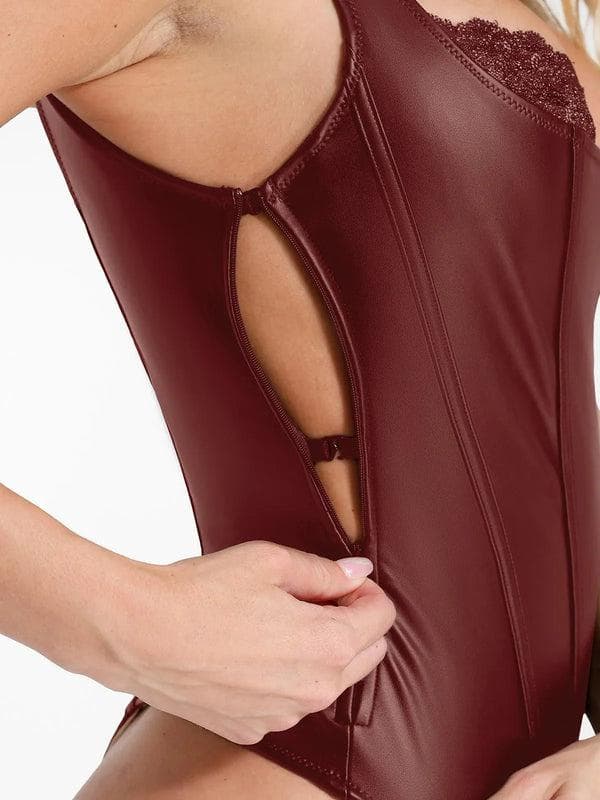 Formende Bodysuit aus Kunstleder mit Spitze im Balconette-Stil