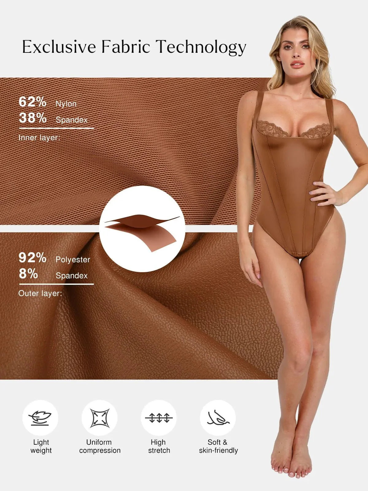 Formende Bodysuit aus Kunstleder mit Spitze im Balconette-Stil