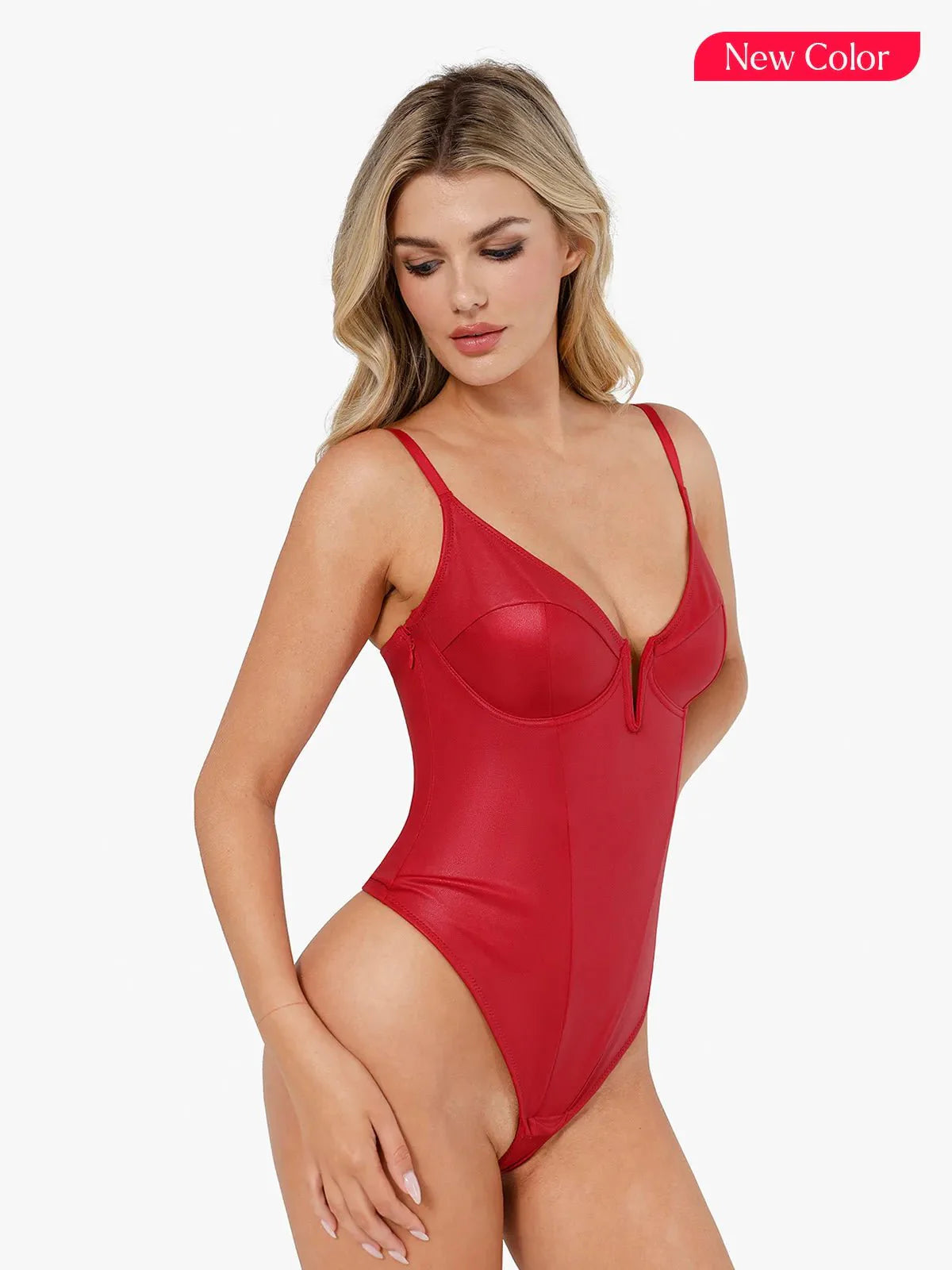 Shapewear Kunstleder Plunge V Sculpting Korsett Bodysuit