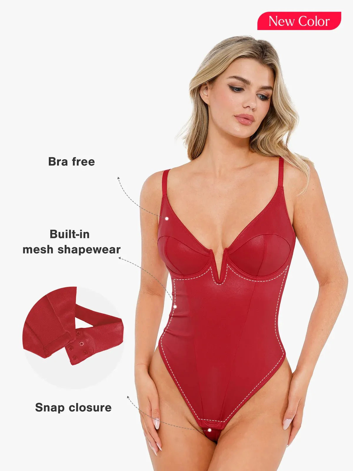 Shapewear Kunstleder Plunge V Sculpting Korsett Bodysuit