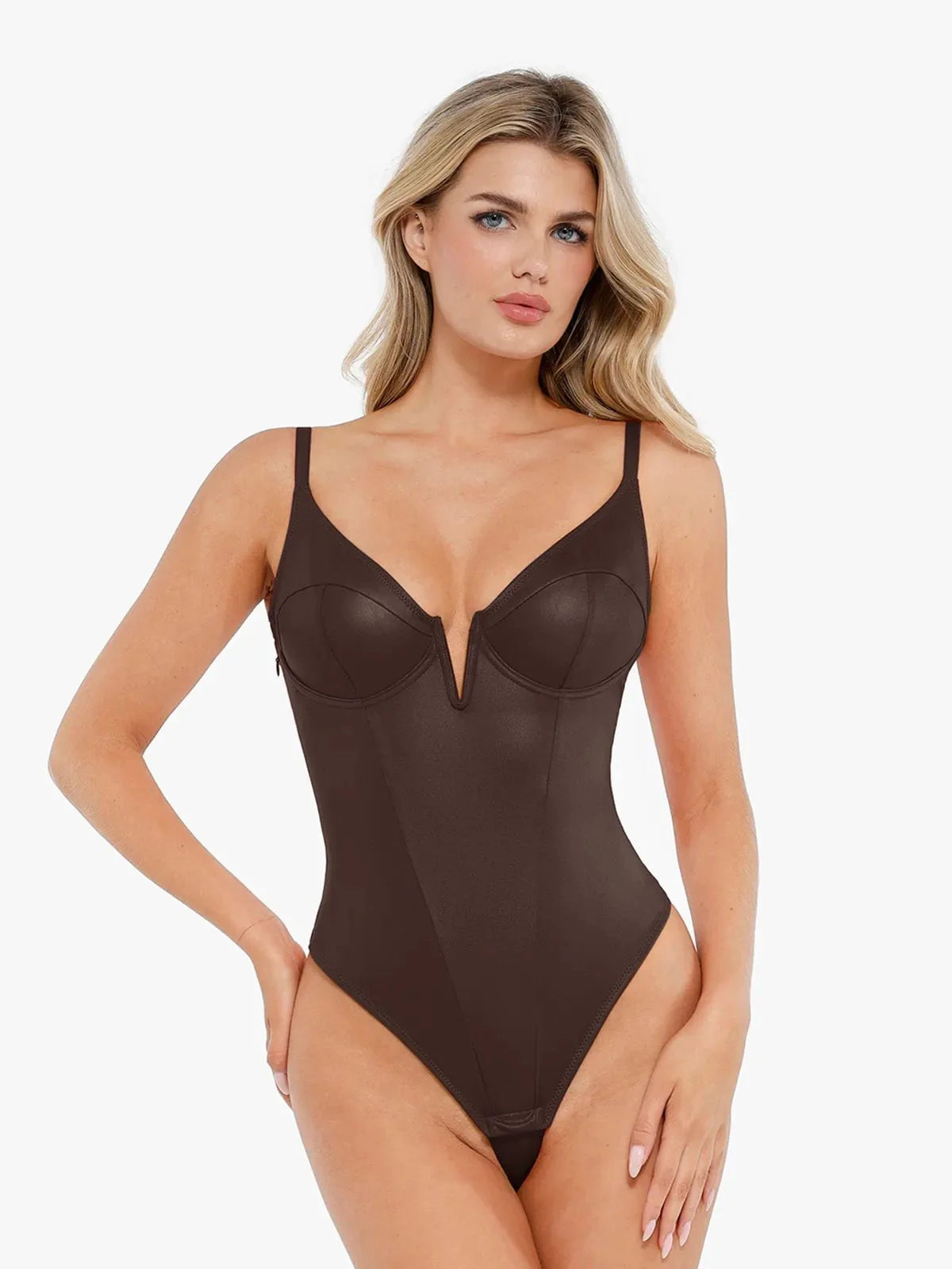 Shapewear Kunstleder Plunge V Sculpting Korsett Bodysuit
