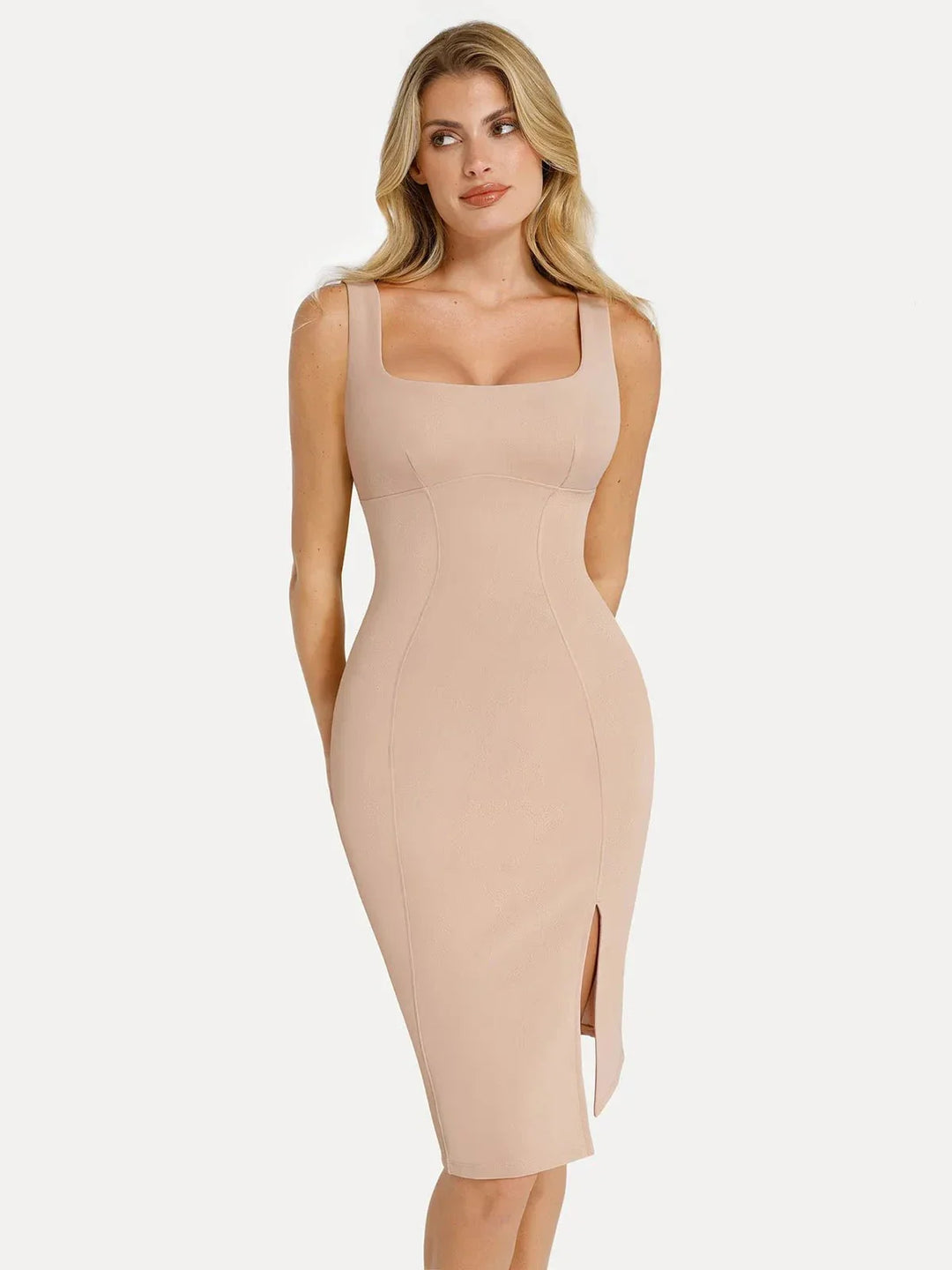 Formende Plüsch-Bodycon-Skulptur-Kleid mit Schlitz im Midi-Format