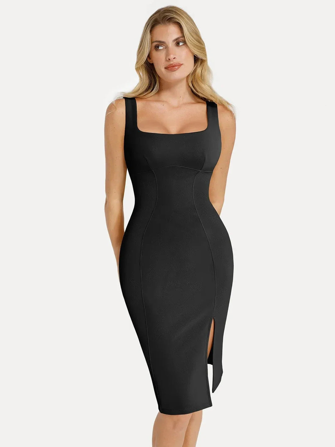 Formende Plüsch-Bodycon-Skulptur-Kleid mit Schlitz im Midi-Format