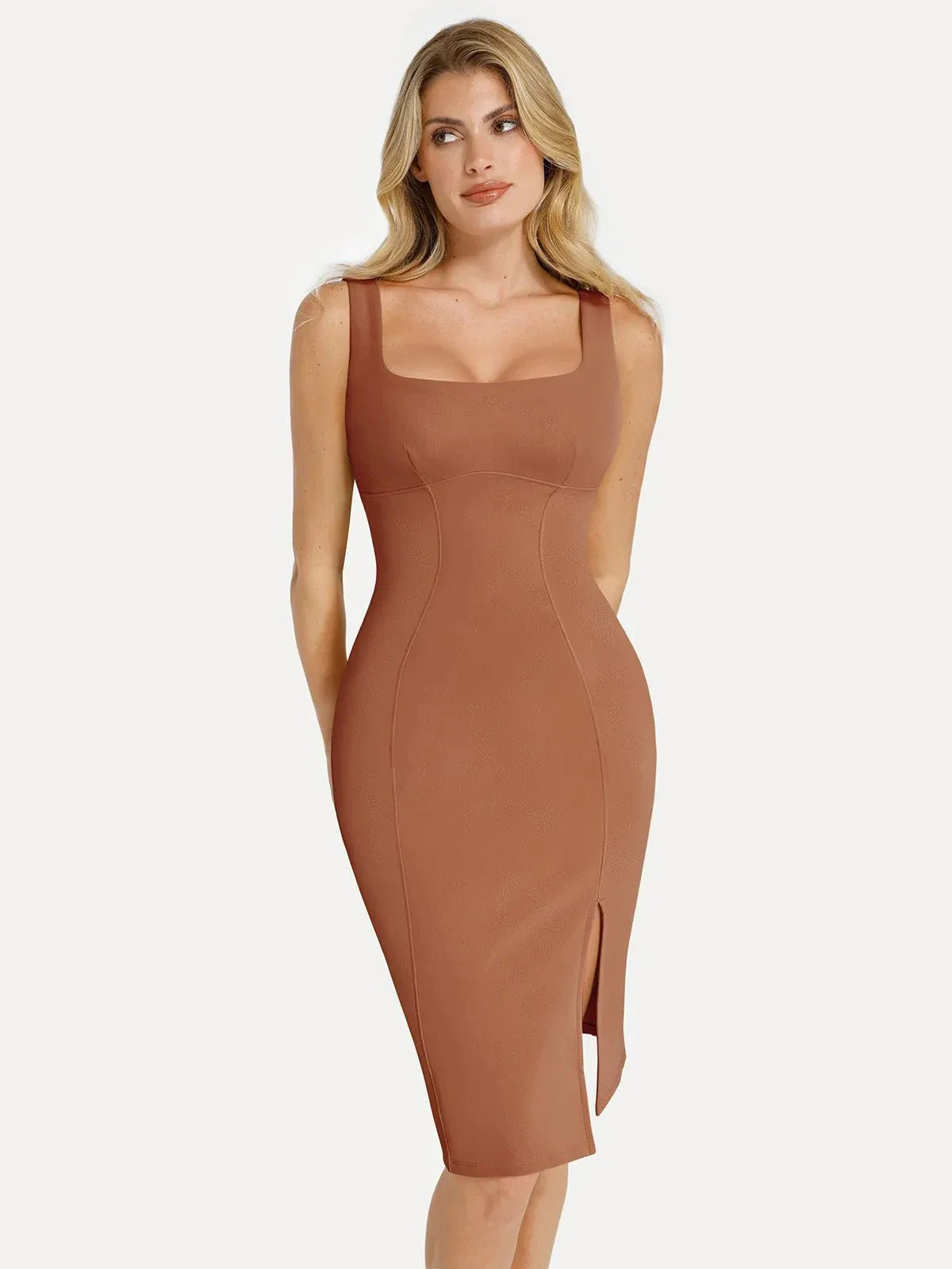 Formende Plüsch-Bodycon-Skulptur-Kleid mit Schlitz im Midi-Format