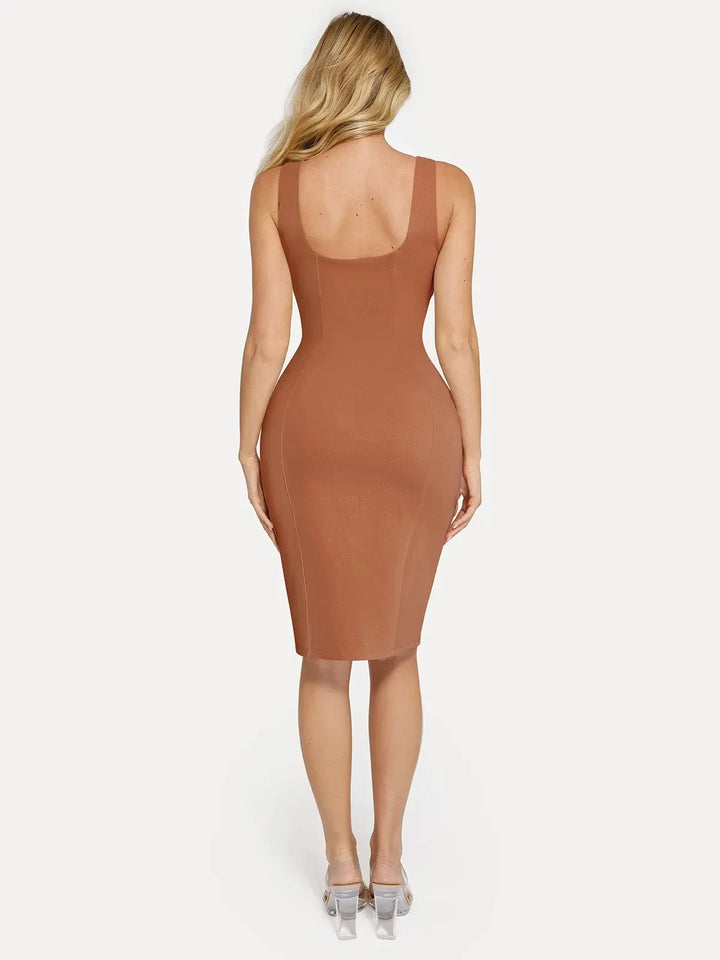 Formende Plüsch-Bodycon-Skulptur-Kleid mit Schlitz im Midi-Format