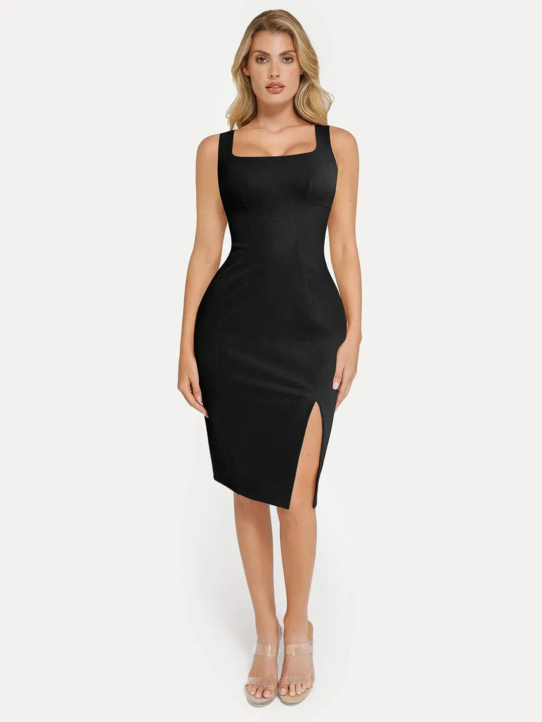Formende Plüsch-Bodycon-Skulptur-Kleid mit Schlitz im Midi-Format