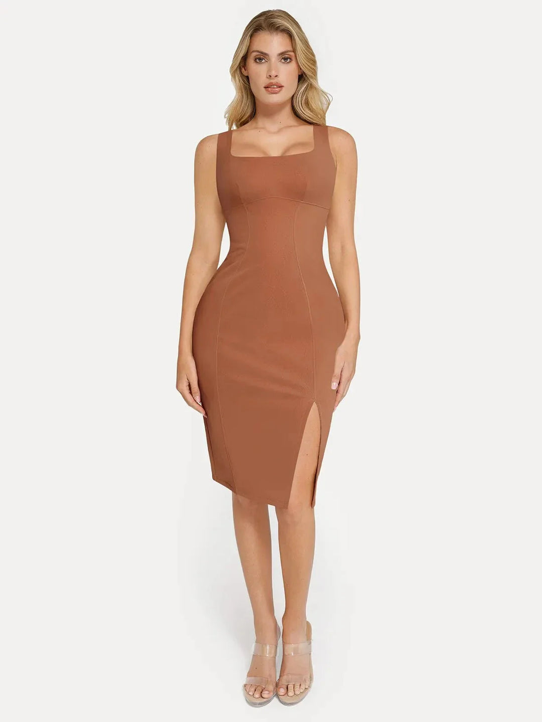 Formende Plüsch-Bodycon-Skulptur-Kleid mit Schlitz im Midi-Format