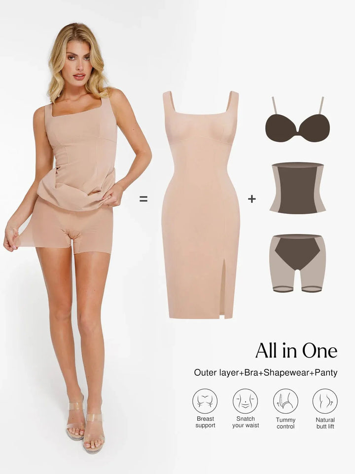 Formende Plüsch-Bodycon-Skulptur-Kleid mit Schlitz im Midi-Format