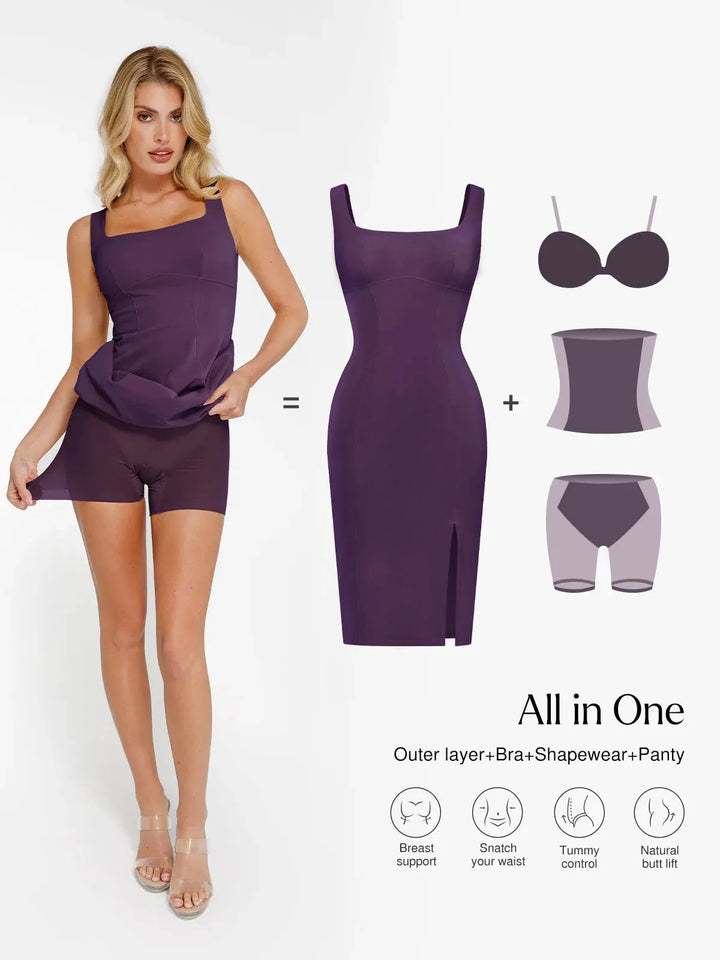 Formende Plüsch-Bodycon-Skulptur-Kleid mit Schlitz im Midi-Format