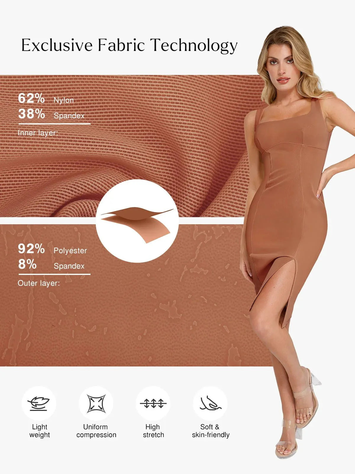 Formende Plüsch-Bodycon-Skulptur-Kleid mit Schlitz im Midi-Format