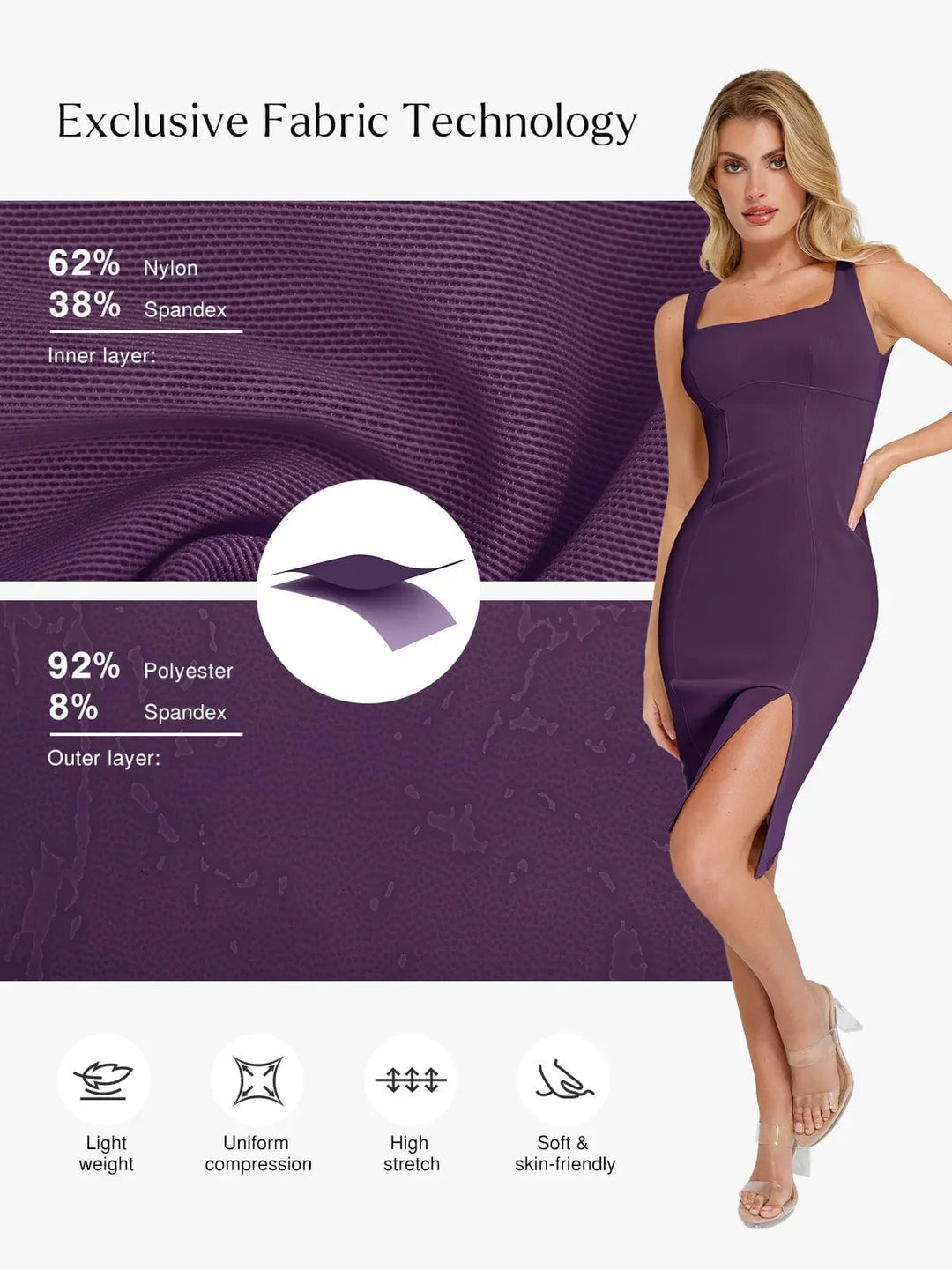 Formende Plüsch-Bodycon-Skulptur-Kleid mit Schlitz im Midi-Format