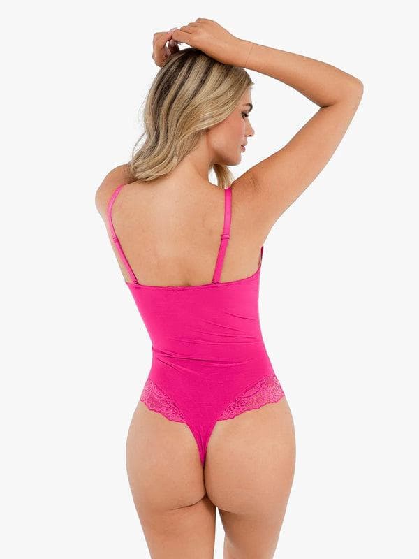 Schlankmachende Spitzen-Body mit tiefem V-Ausschnitt und formender Tanga