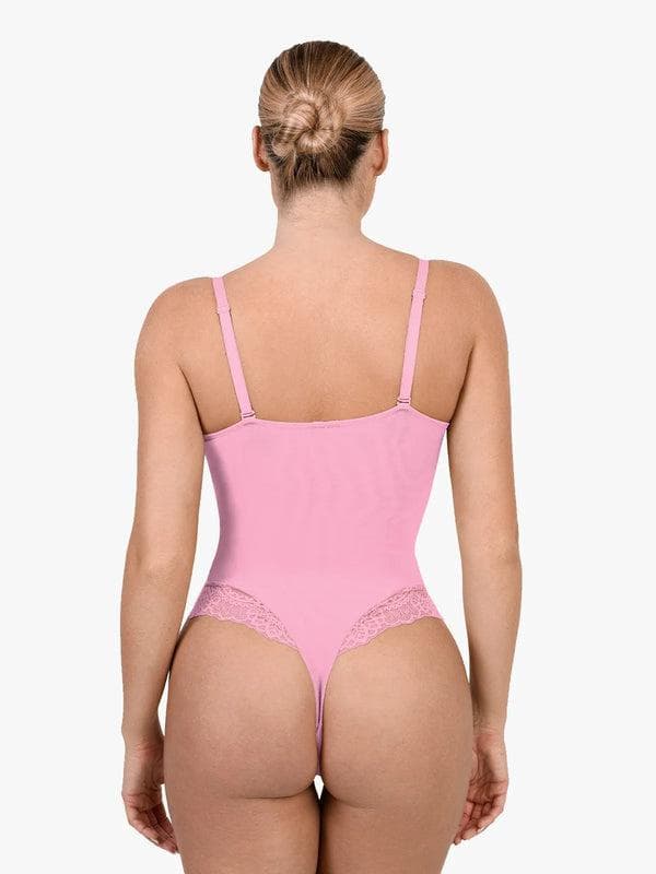 Schlankmachende Spitzen-Body mit tiefem V-Ausschnitt und formender Tanga