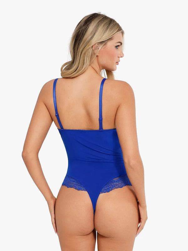 Schlankmachende Spitzen-Body mit tiefem V-Ausschnitt und formender Tanga