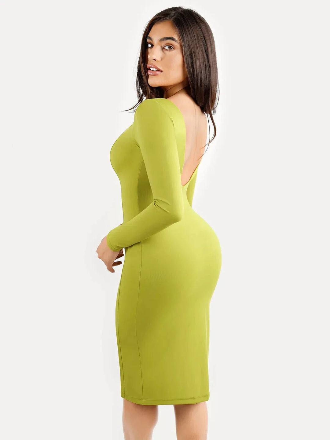 Shapewear Longärmliges Boat Neck Sculpting Midi-Kleid