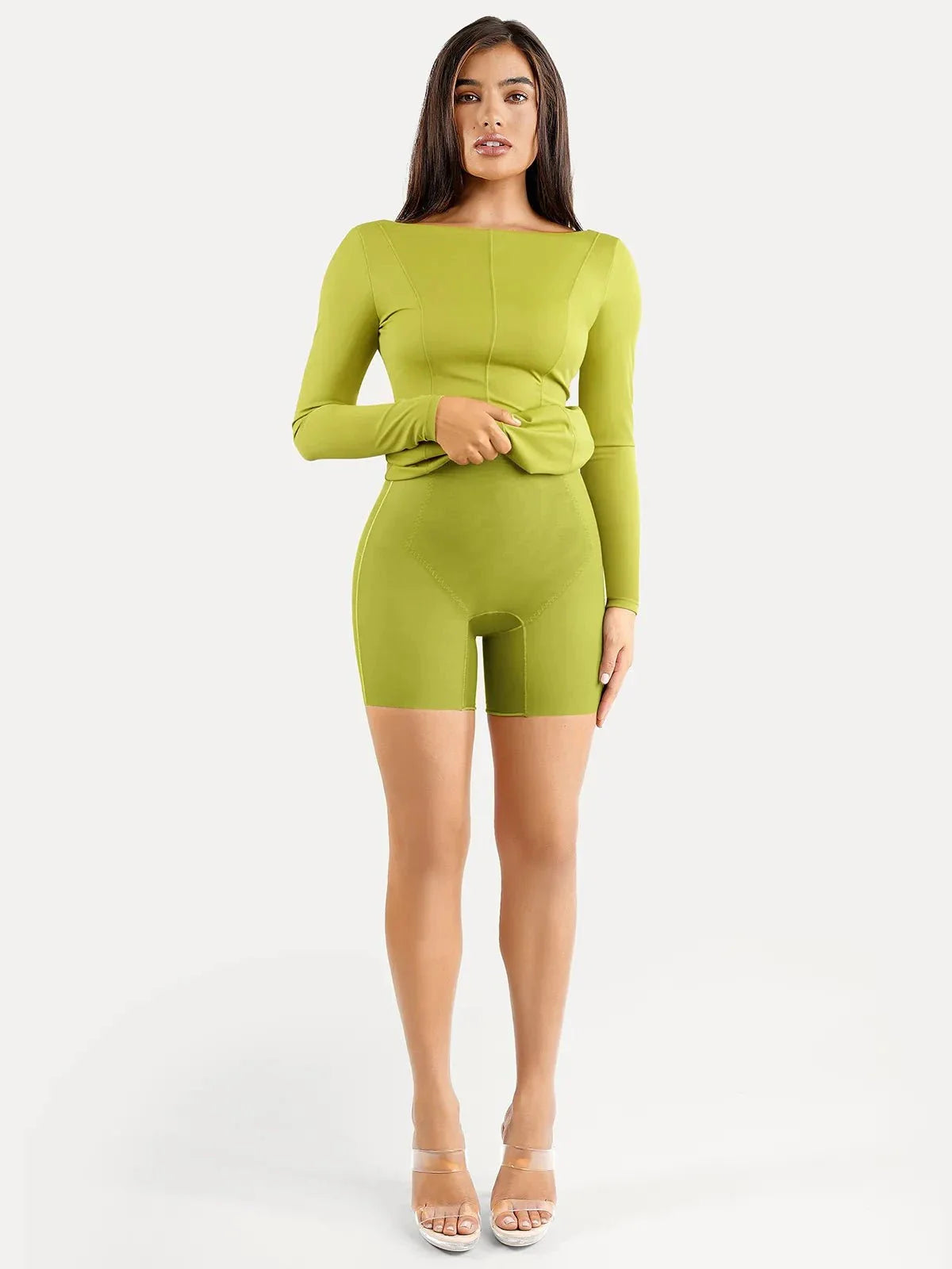 Shapewear Longärmliges Boat Neck Sculpting Midi-Kleid