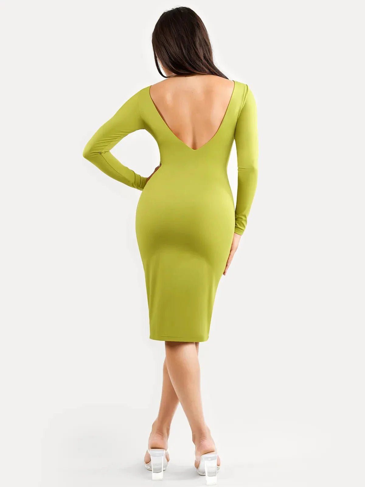 Shapewear Longärmliges Boat Neck Sculpting Midi-Kleid