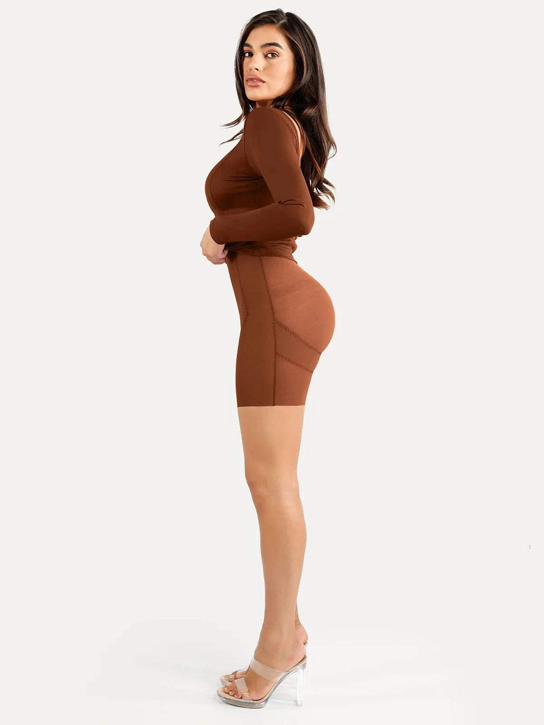 Shapewear Longärmliges Boat Neck Sculpting Midi-Kleid