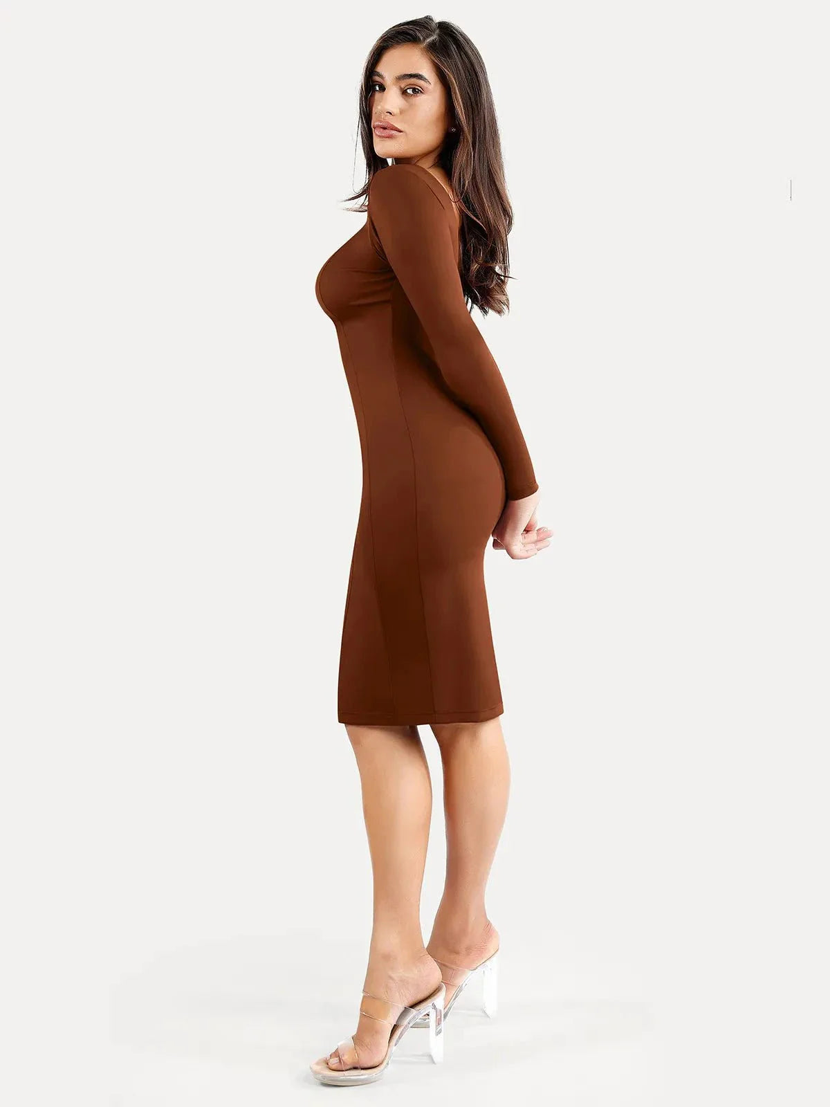 Shapewear Longärmliges Boat Neck Sculpting Midi-Kleid