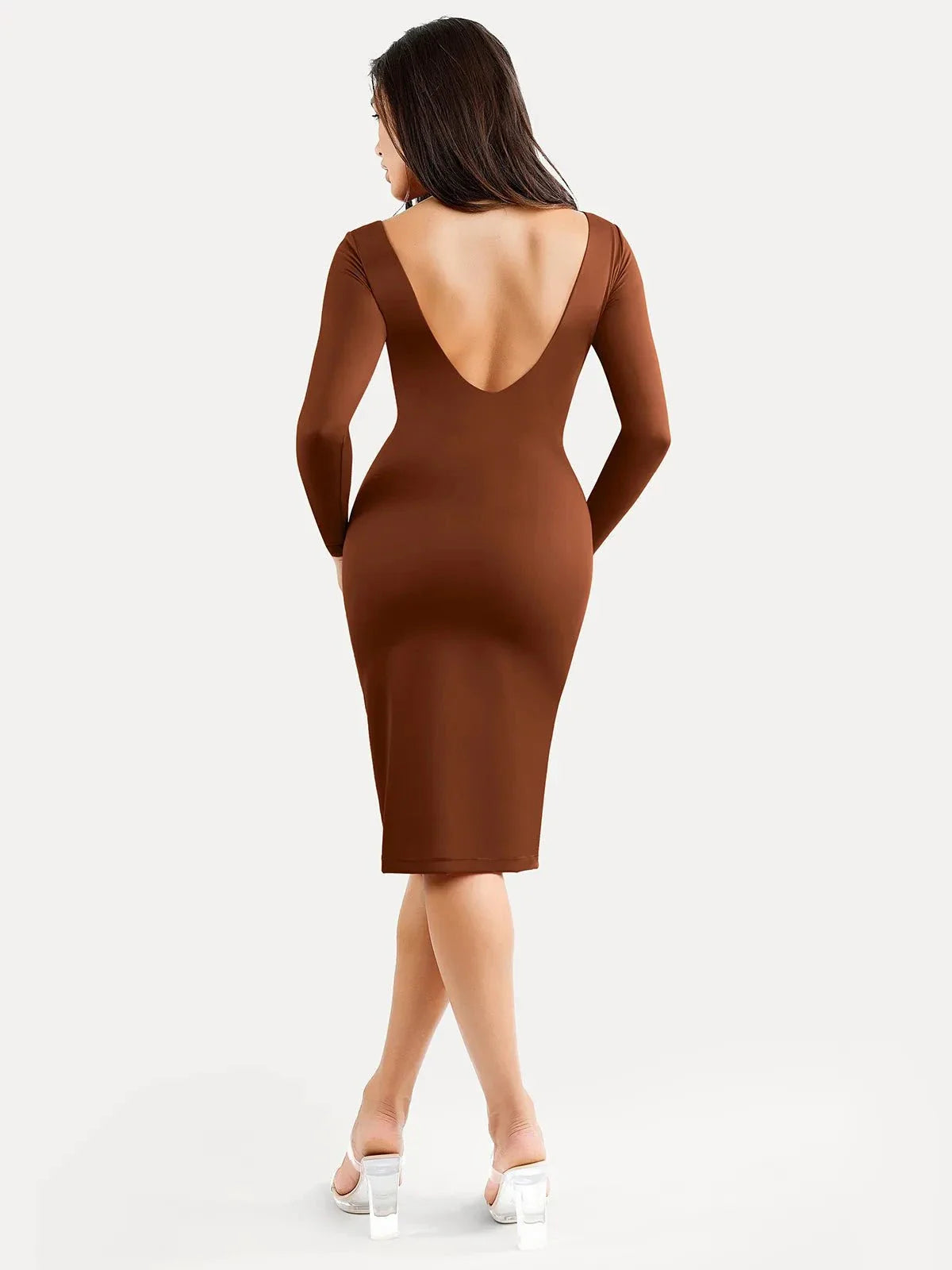 Shapewear Longärmliges Boat Neck Sculpting Midi-Kleid