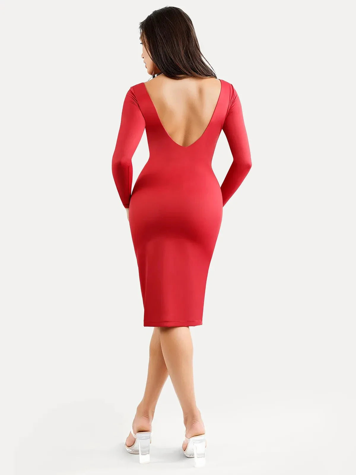 Shapewear Longärmliges Boat Neck Sculpting Midi-Kleid