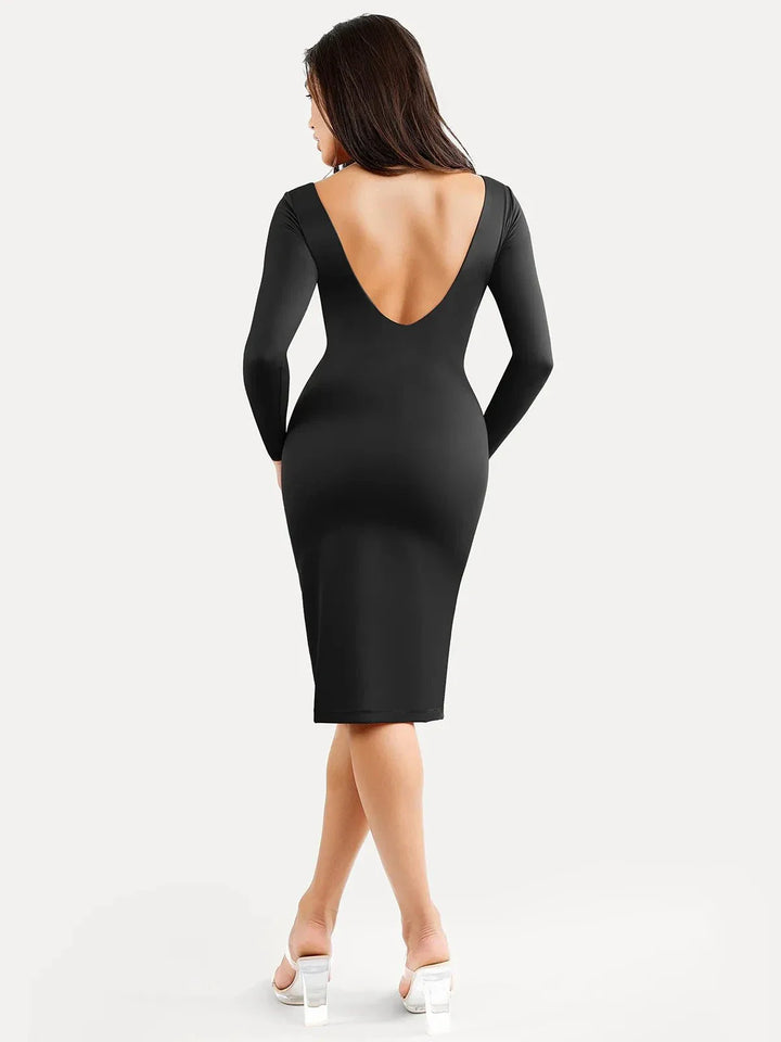 Shapewear Longärmliges Boat Neck Sculpting Midi-Kleid