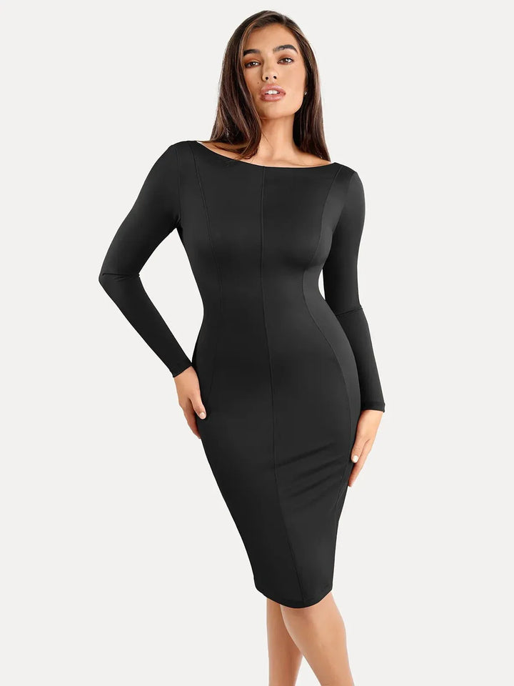 Shapewear Longärmliges Boat Neck Sculpting Midi-Kleid