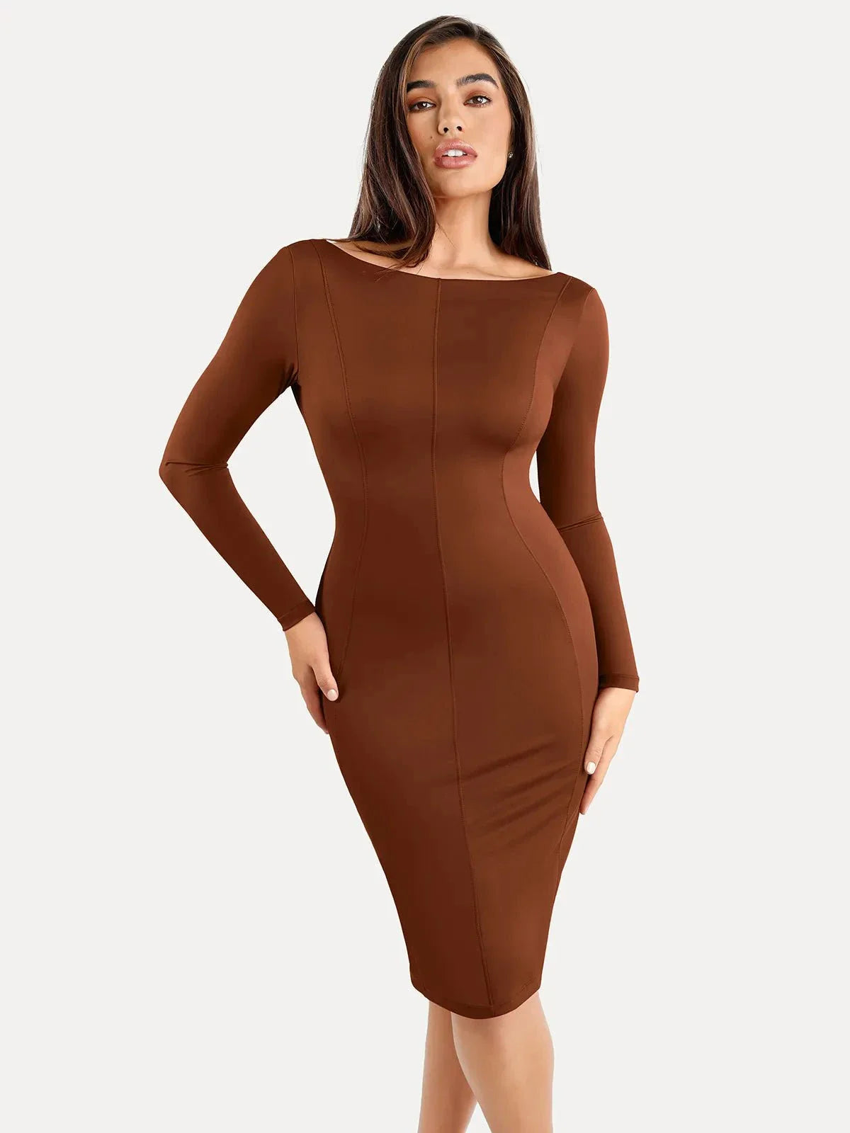Shapewear Longärmliges Boat Neck Sculpting Midi-Kleid