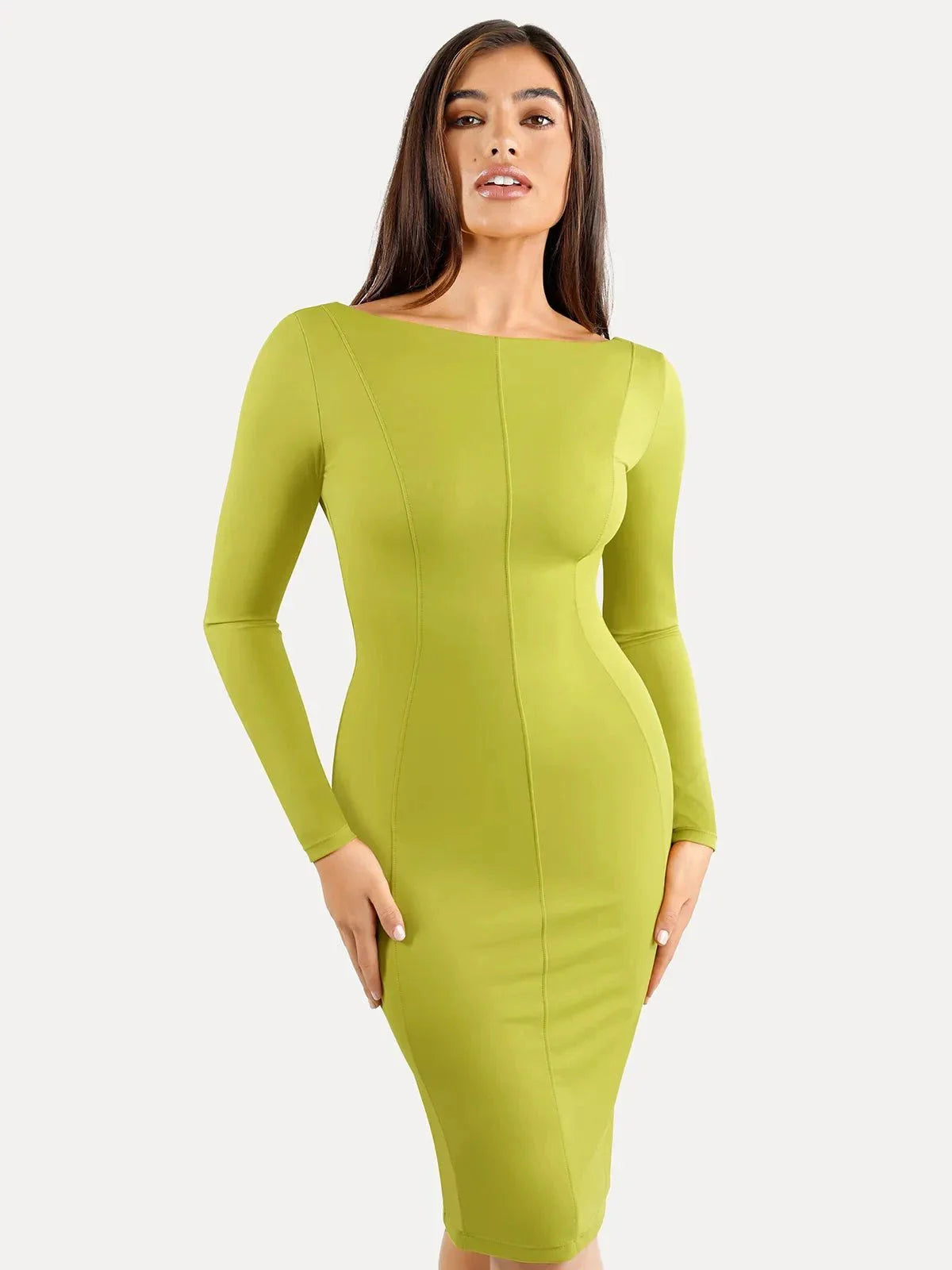 Shapewear Longärmliges Boat Neck Sculpting Midi-Kleid