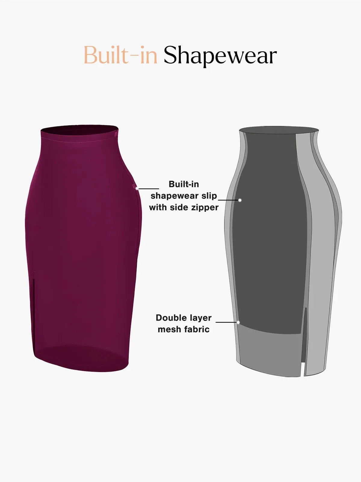 Formende Silikon-Leder-Midi-Rock mit Seitenschlitz