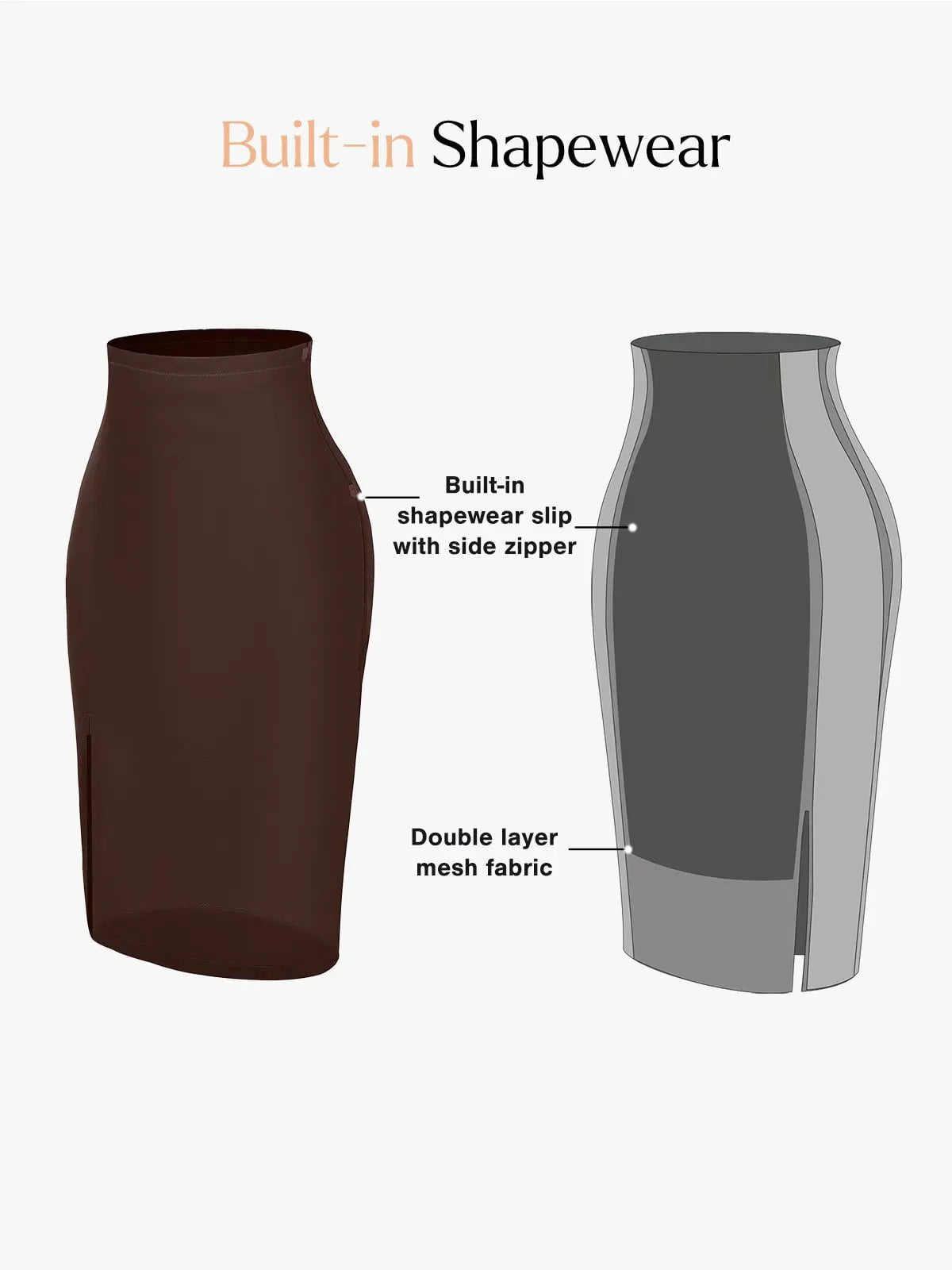 Formende Silikon-Leder-Midi-Rock mit Seitenschlitz