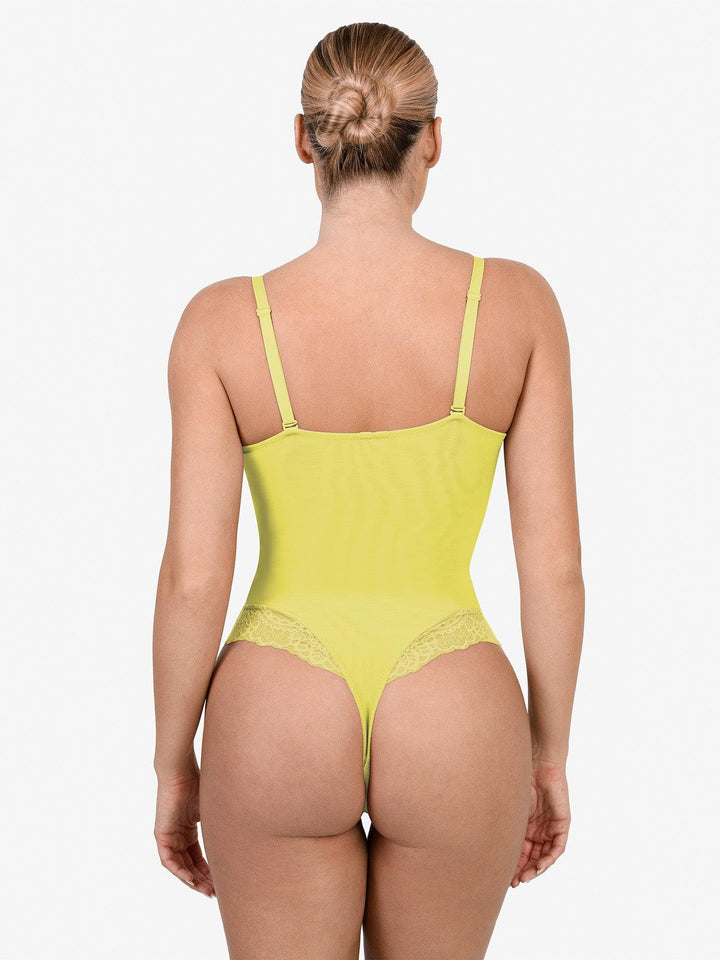 Schlankmachende Spitzen-Body mit tiefem V-Ausschnitt und formender Tanga