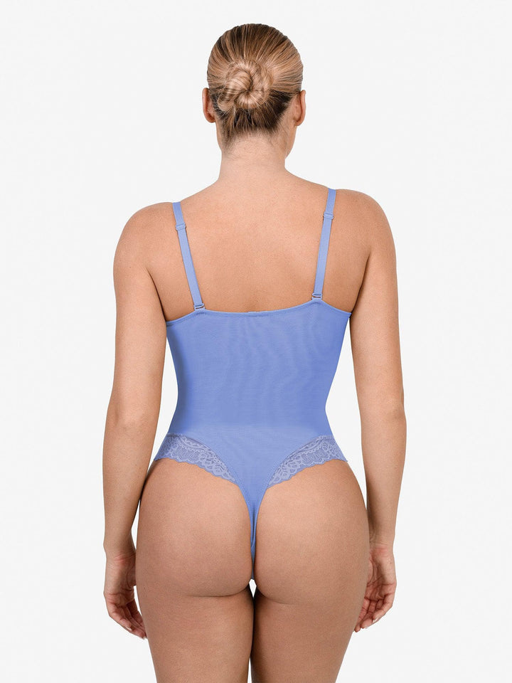 Schlankmachende Spitzen-Body mit tiefem V-Ausschnitt und formender Tanga