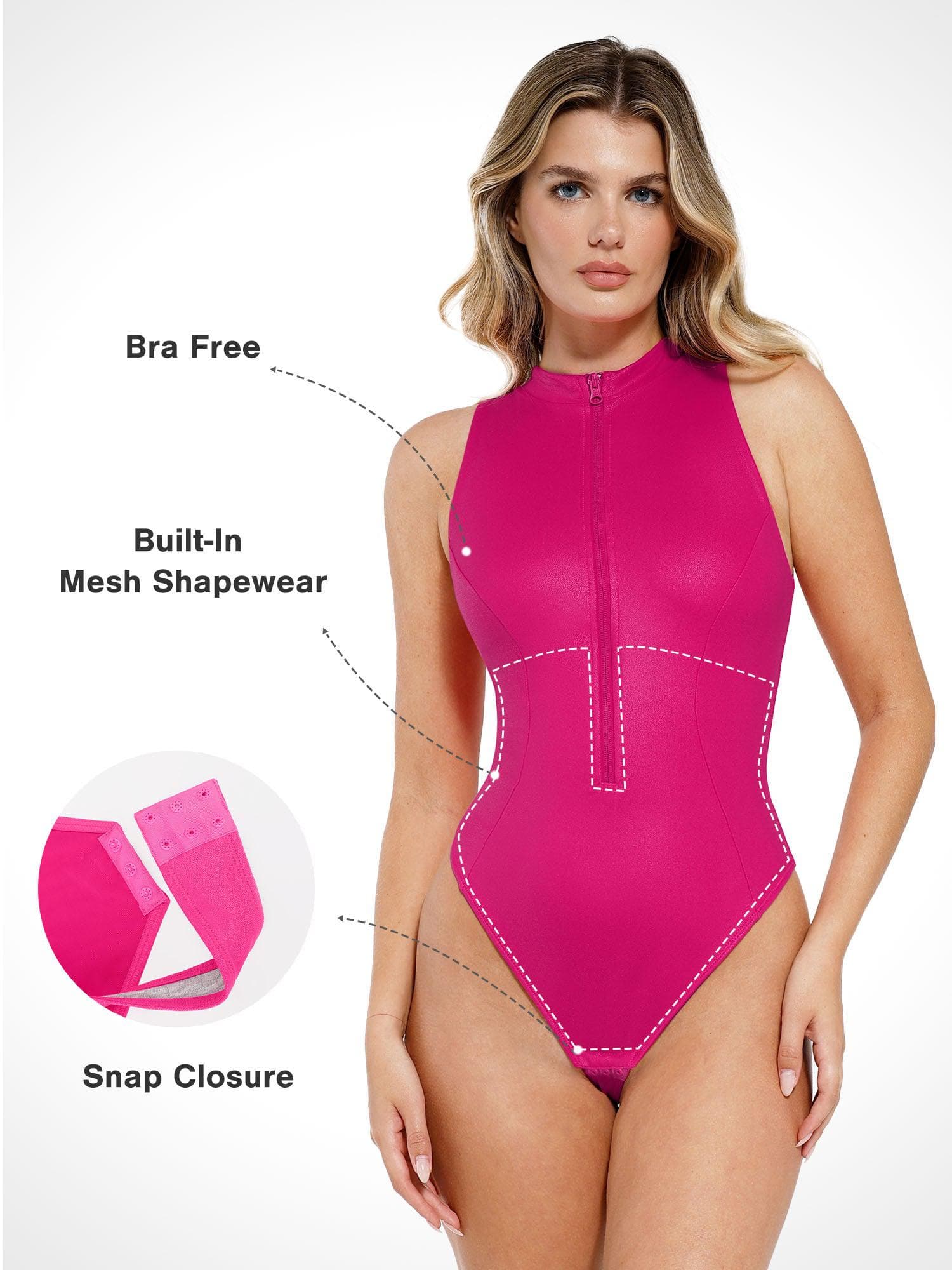 Shapewear Kunstleder Rollkragenverschluss Front Sculpting Bodysuit