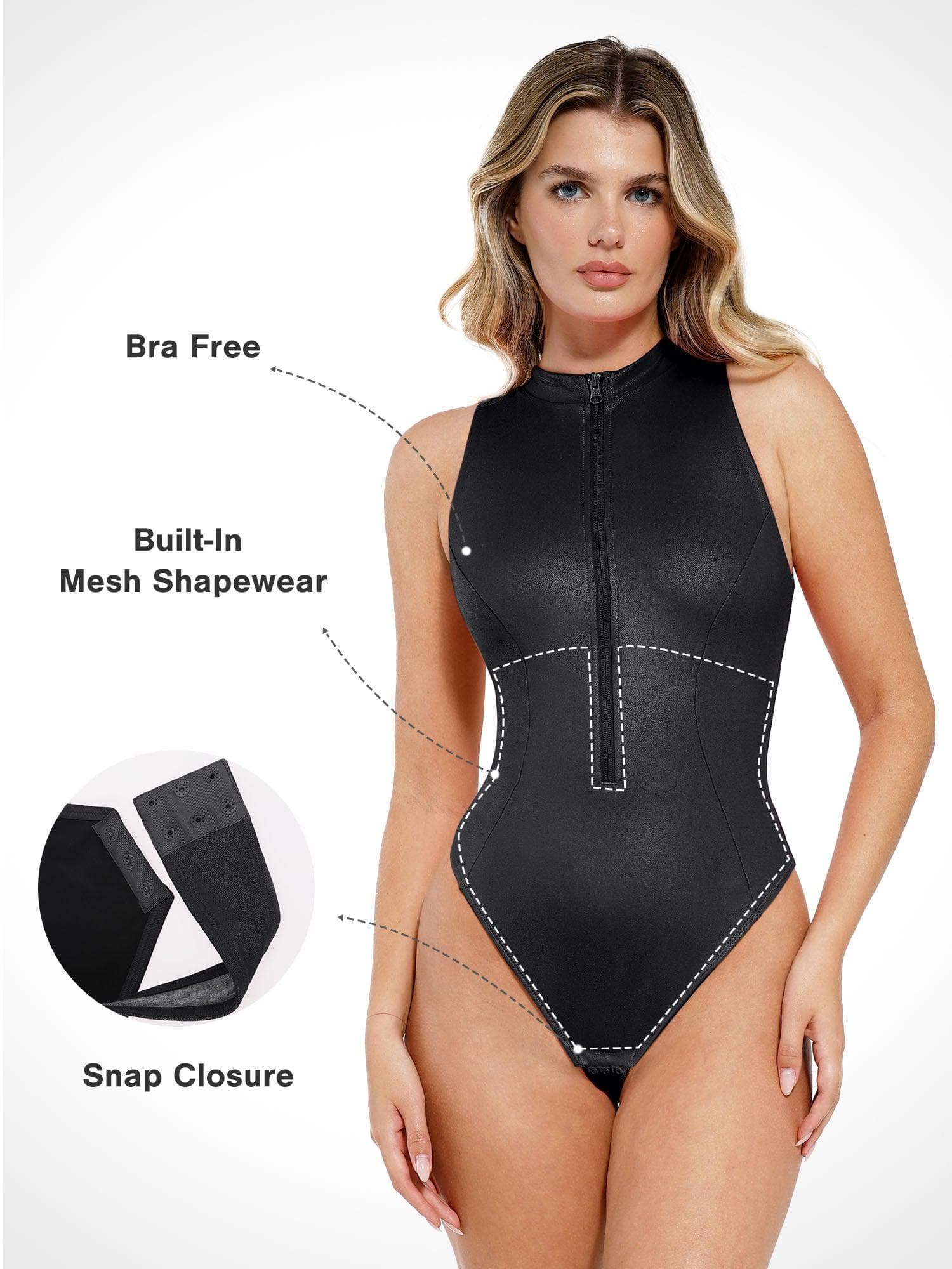 Shapewear Kunstleder Rollkragenverschluss Front Sculpting Bodysuit