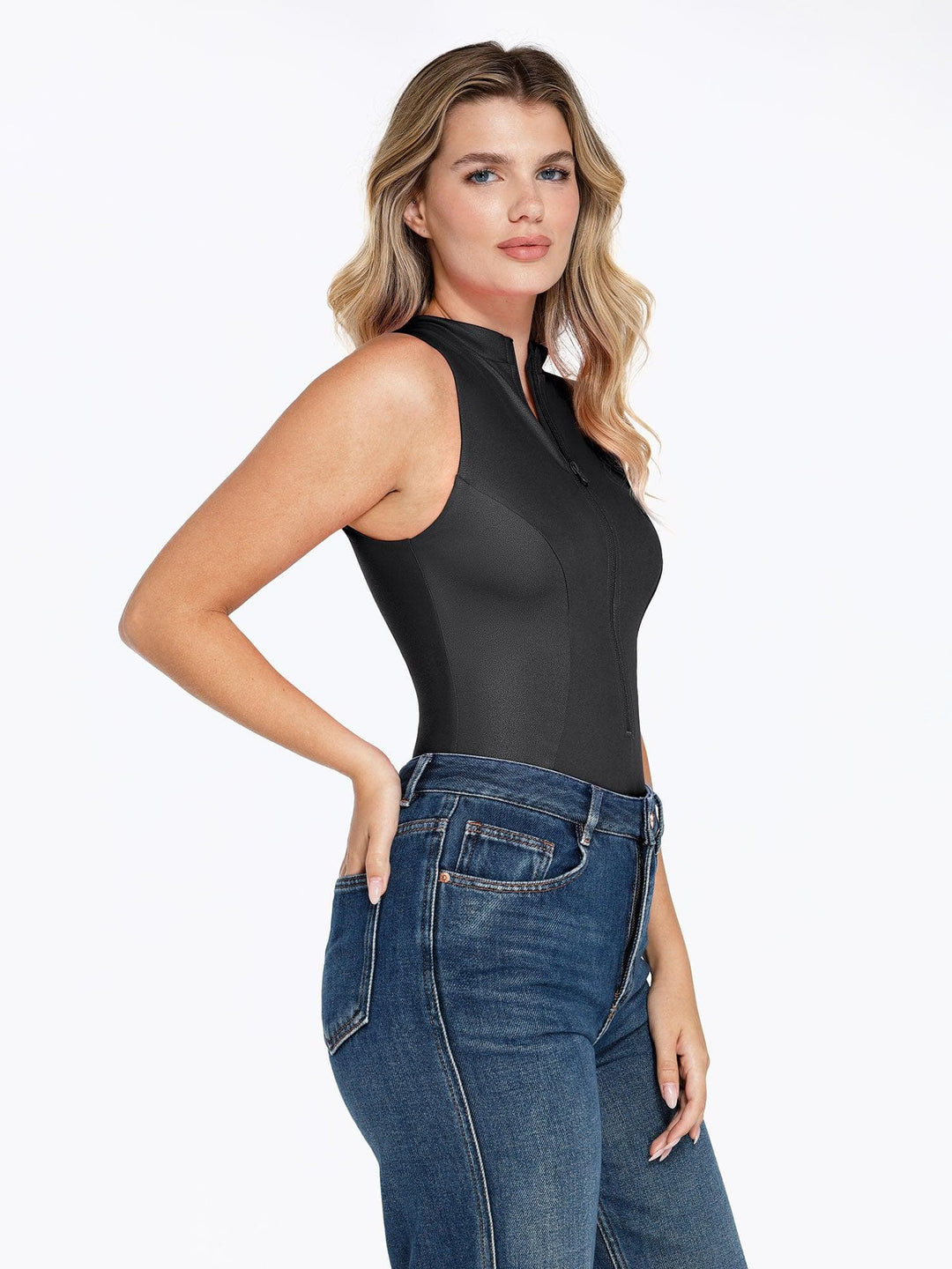 Shapewear Kunstleder Rollkragenverschluss Front Sculpting Bodysuit