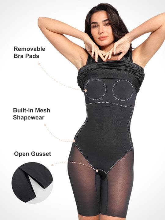 Formende Off-Shoulder Midirock mit Raffung und schimmerndem Sculpting-Effekt