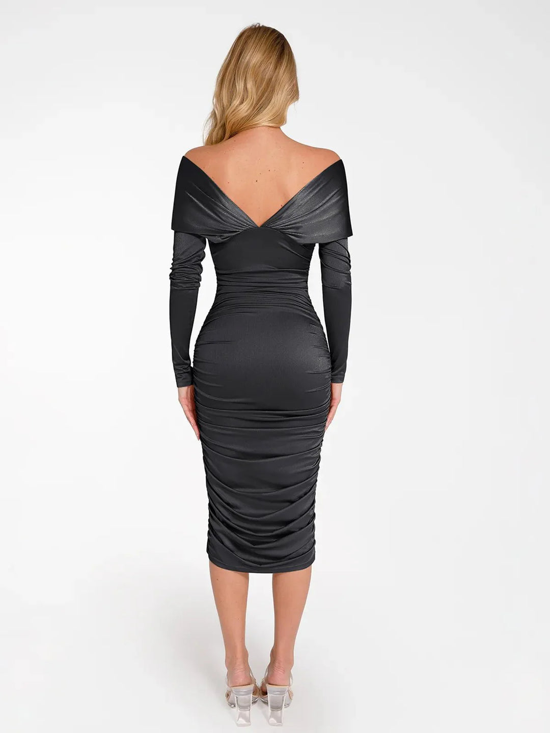 Formende Off-Shoulder Midirock mit Raffung und schimmerndem Sculpting-Effekt