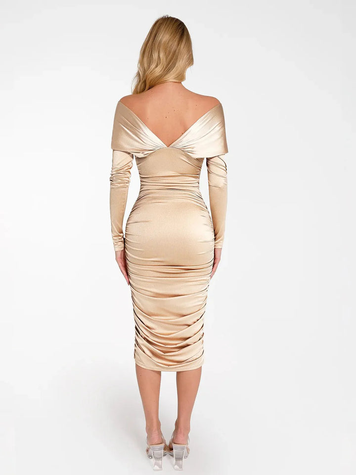 Formende Off-Shoulder Midirock mit Raffung und schimmerndem Sculpting-Effekt